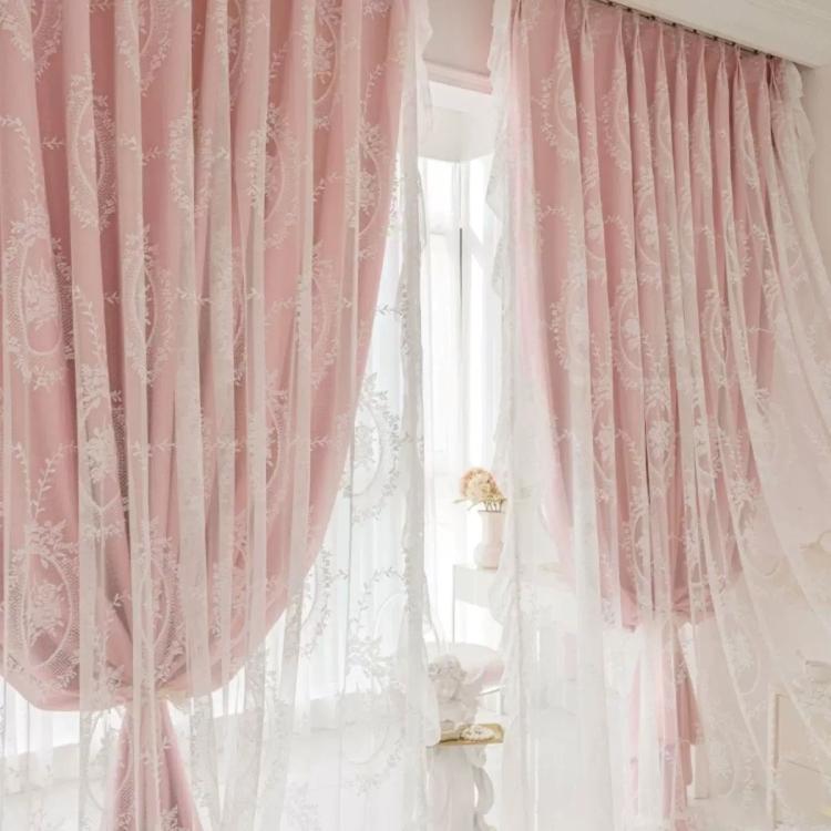 レース付き遮光カーテン 一体型カーテン 姫風 カーテン 柄 1.5倍