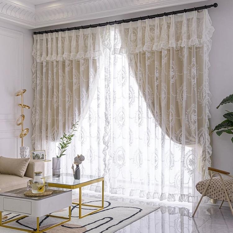 レース付き遮光カーテン 一体型カーテン 姫風 カーテン 柄 1.5倍