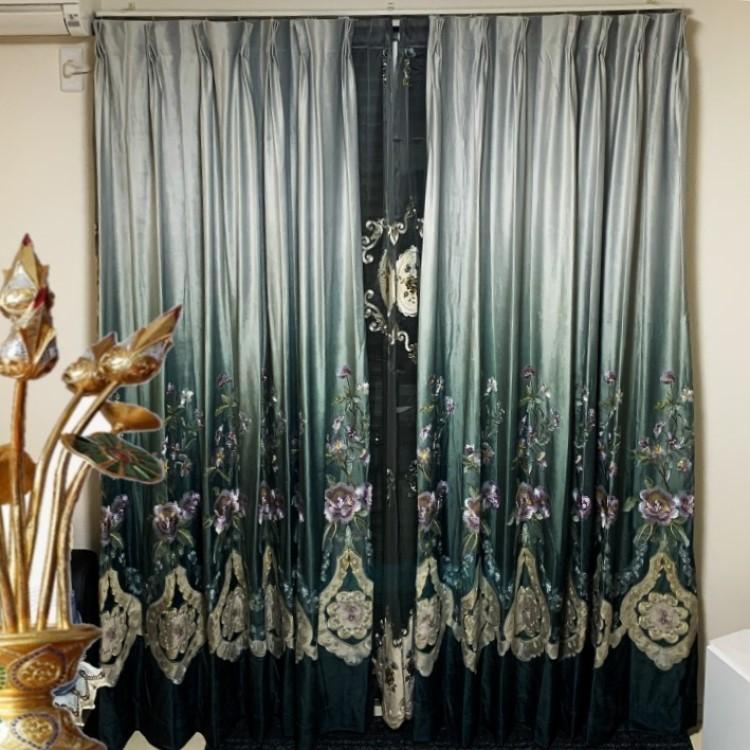 高級 遮光カーテン オーダーカーテン 刺繍柄 フランネル レースカーテン レース レースカーテン 刺繍レースカーテン 2倍ヒダ カーテン 幅10