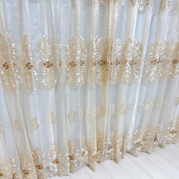 レースカーテン 高級生地 刺繍柄 クローバー カーテン 1.5倍ヒダタイプ
