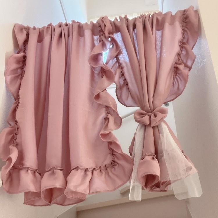 最終値下げ！！ アイボリーピンク花柄 フリル　カフェカーテン ４枚セット 最終値下げ！！ アイボリーピンク花柄 フリル カフェカーテン 4枚