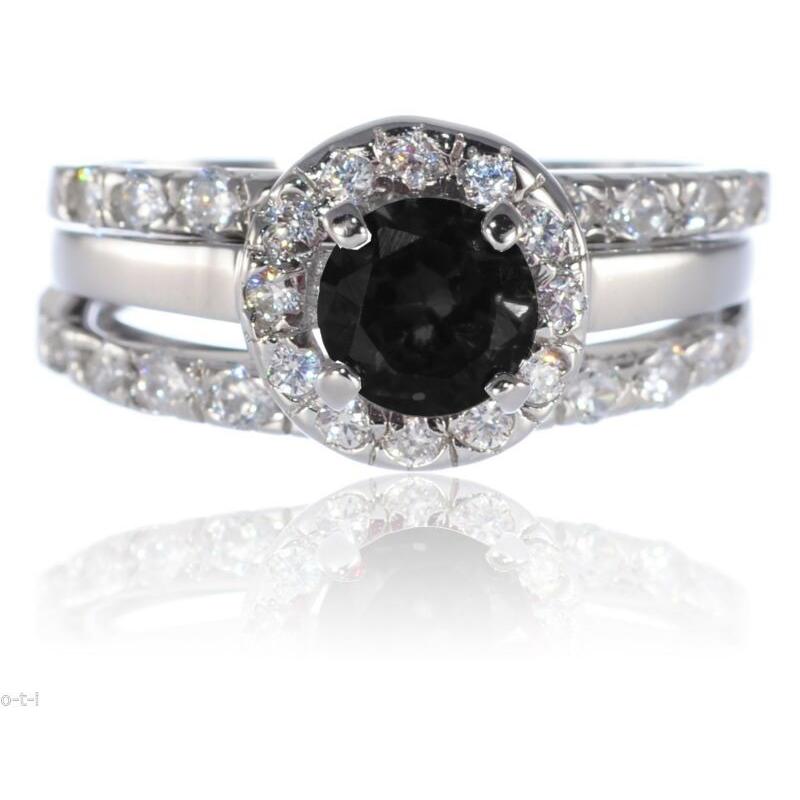 カウくる エンゲージ メモリアル ペアリングシルバー 指輪 White Gold Sterling Silver Round Black Onyx Engagement Wedding CZ Three Ring Set, BEAM ANTENNA 3023e6a5