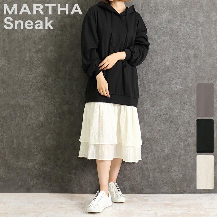 ワンピ ワンピース 異素材 MARTHA Sneak マーサ スニーク パーカー フーディー ドッキング 長袖 ロング丈 ブラック 黒 16575 | 