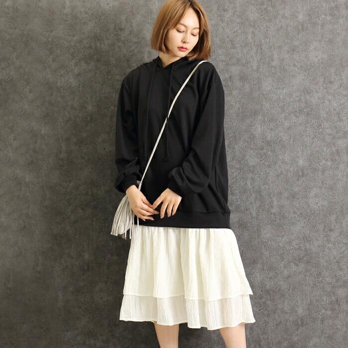 ワンピ ワンピース 異素材 MARTHA Sneak マーサ スニーク パーカー フーディー ドッキング 長袖 ロング丈 ブラック 黒 16575 |  | 01