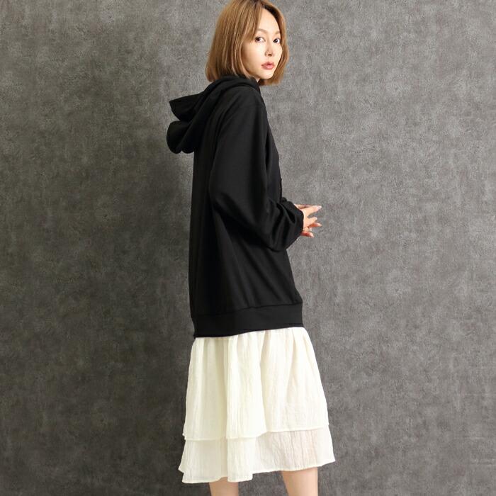 ワンピ ワンピース 異素材 MARTHA Sneak マーサ スニーク パーカー フーディー ドッキング 長袖 ロング丈 ブラック 黒 16575 |  | 02