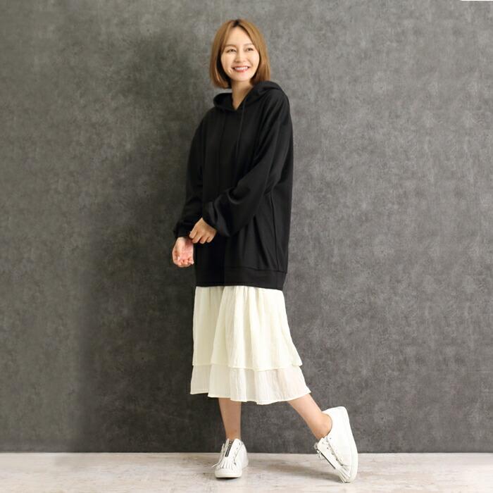 ワンピ ワンピース 異素材 MARTHA Sneak マーサ スニーク パーカー フーディー ドッキング 長袖 ロング丈 ブラック 黒 16575 |  | 03