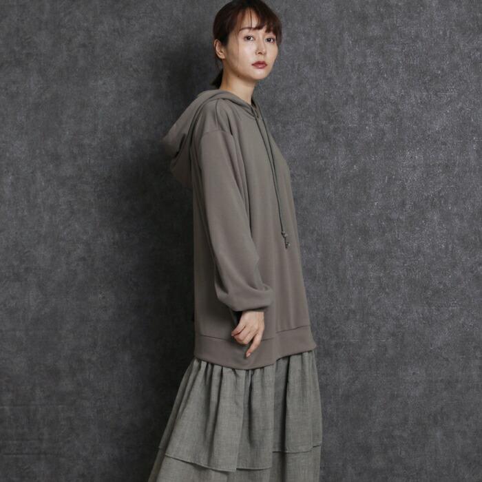 ワンピ ワンピース 異素材 MARTHA Sneak マーサ スニーク パーカー フーディー ドッキング 長袖 ロング丈 ブラック 黒 16575 |  | 05