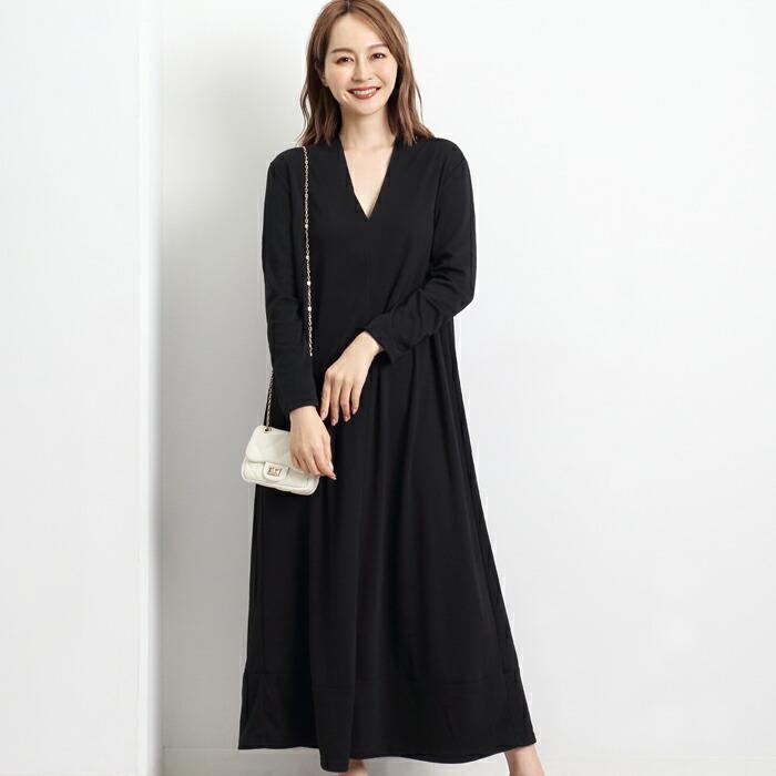 ワンピース ワンピ Vネック MARTHA マーサ ジャージー フレアー ロング マキシ レディース ポンチ カットソー ひざ丈 膝丈 ミモレ丈 長袖 LL 大きいサイズ 16748 |  | 01