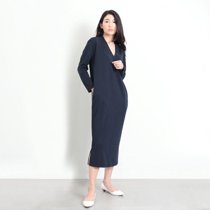 ワンピース ワンピ Vネック ジャージー レディース ポンチ カットソー ひざ丈 膝丈 ミモレ丈 大人 上品 旅行 長袖 M L 大きいサイズ ランチ 16749 |  | 06