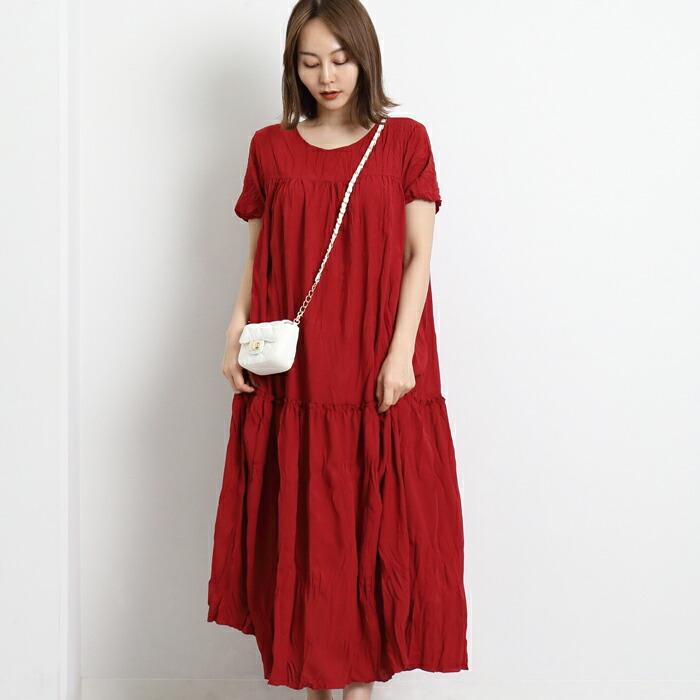 ワンピース ロング シワ加工 MARTHA マーサ ワッシャー プリーツ ゆったり ワイドフィット  ホームウェア ワンマイル おうち着 半袖 レディース  大人 L 16862 |  | 10