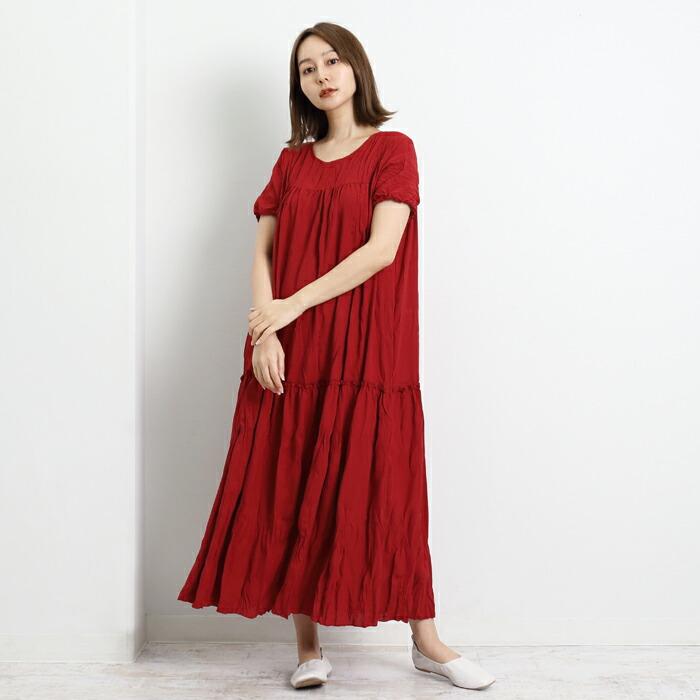 ワンピース ロング シワ加工 MARTHA マーサ ワッシャー プリーツ ゆったり ワイドフィット  ホームウェア ワンマイル おうち着 半袖 レディース  大人 L 16862 |  | 11