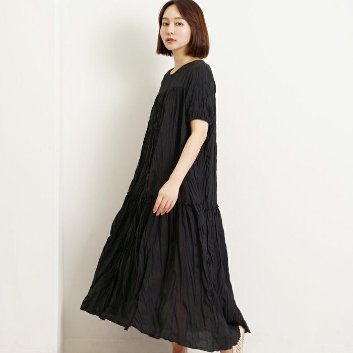 ワンピース ロング シワ加工 MARTHA マーサ ワッシャー プリーツ ゆったり ワイドフィット  ホームウェア ワンマイル おうち着 半袖 レディース  大人 L 16862 |  | 12