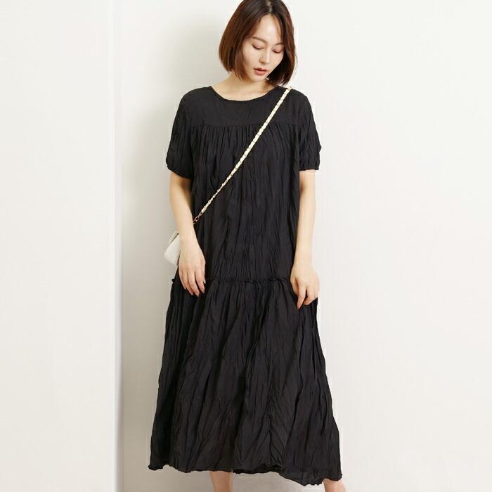 ワンピース ロング シワ加工 MARTHA マーサ ワッシャー プリーツ ゆったり ワイドフィット  ホームウェア ワンマイル おうち着 半袖 レディース  大人 L 16862 |  | 13