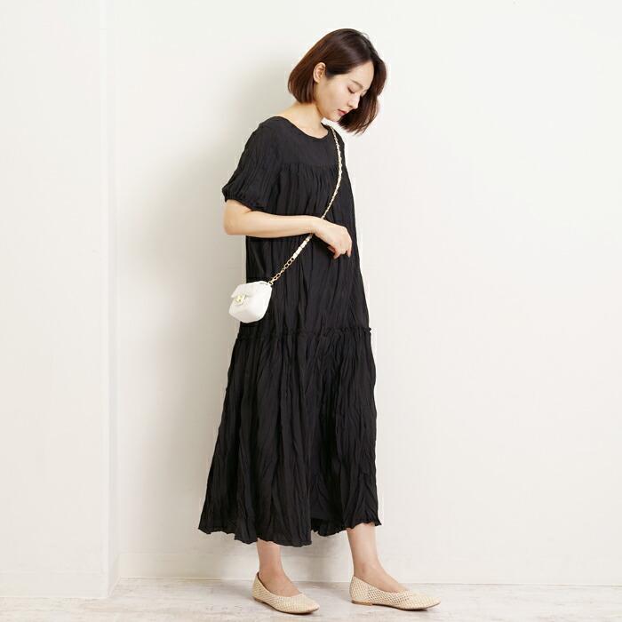 ワンピース ロング シワ加工 MARTHA マーサ ワッシャー プリーツ ゆったり ワイドフィット  ホームウェア ワンマイル おうち着 半袖 レディース  大人 L 16862 |  | 14