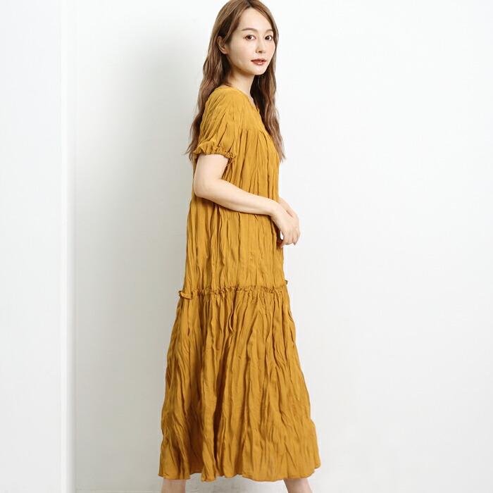 ワンピース ロング シワ加工 MARTHA マーサ ワッシャー プリーツ ゆったり ワイドフィット  ホームウェア ワンマイル おうち着 半袖 レディース  大人 L 16862 |  | 04