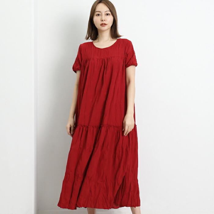 ワンピース ロング シワ加工 MARTHA マーサ ワッシャー プリーツ ゆったり ワイドフィット  ホームウェア ワンマイル おうち着 半袖 レディース  大人 L 16862 |  | 09
