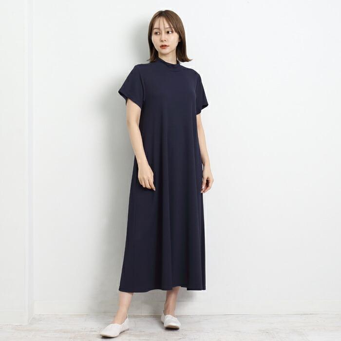 ワンピース モックネック ハイネック ロング マキシ Tワンピ ゆったり ワイド ホームウェア ワンマイル おうち着 半袖 レディース ひざ丈 膝丈 ミモレ丈 16869 |  | 03