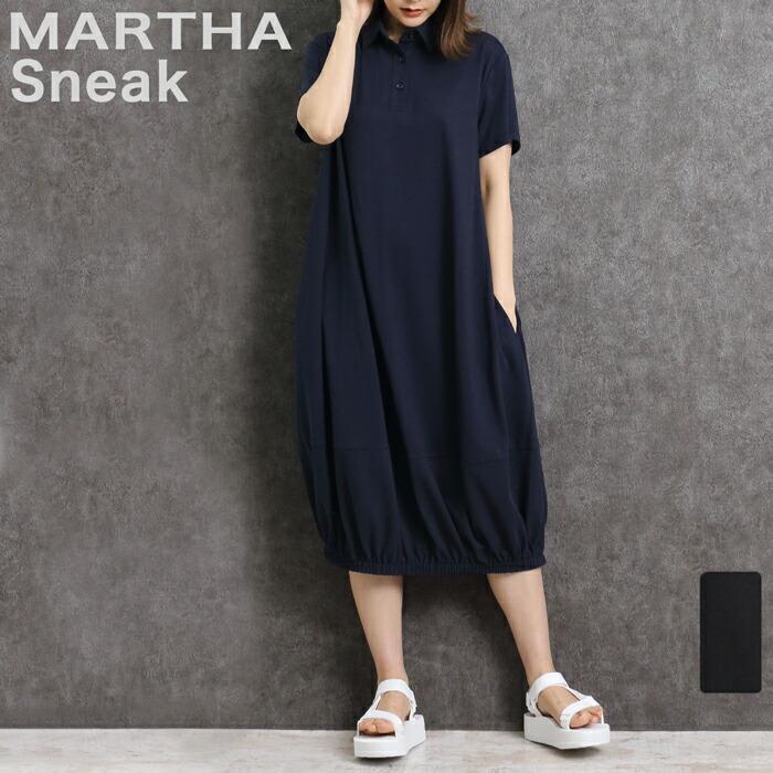 ポロ ワンピース レディース MARTHA マーサ ショートスリーブ きれいめ 大きいサイズ ゆったり 体型カバー ワンマイル 長袖 L ネイビー ブラック ss 16893 | 