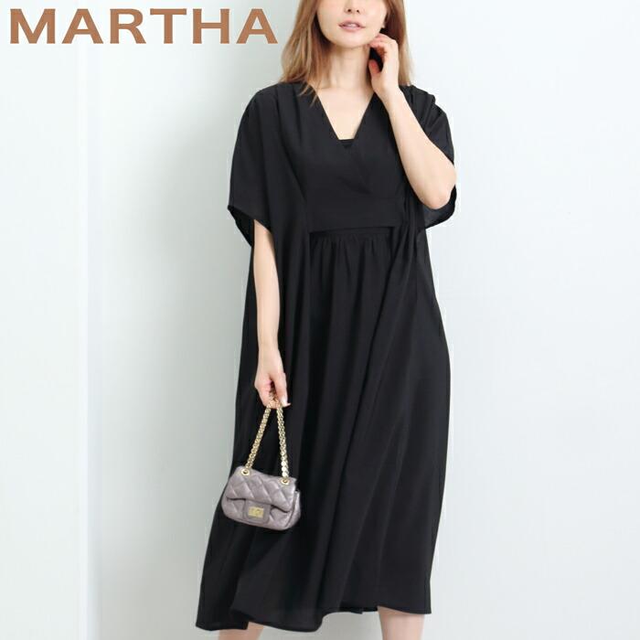 送料無料 ワンピース シャツワンピース MARTHA マーサ シャツ ブラウス チュニック カシュクール きれいめ 大きいサイズ ロング ゆったり L ブラック ss 16929 | 