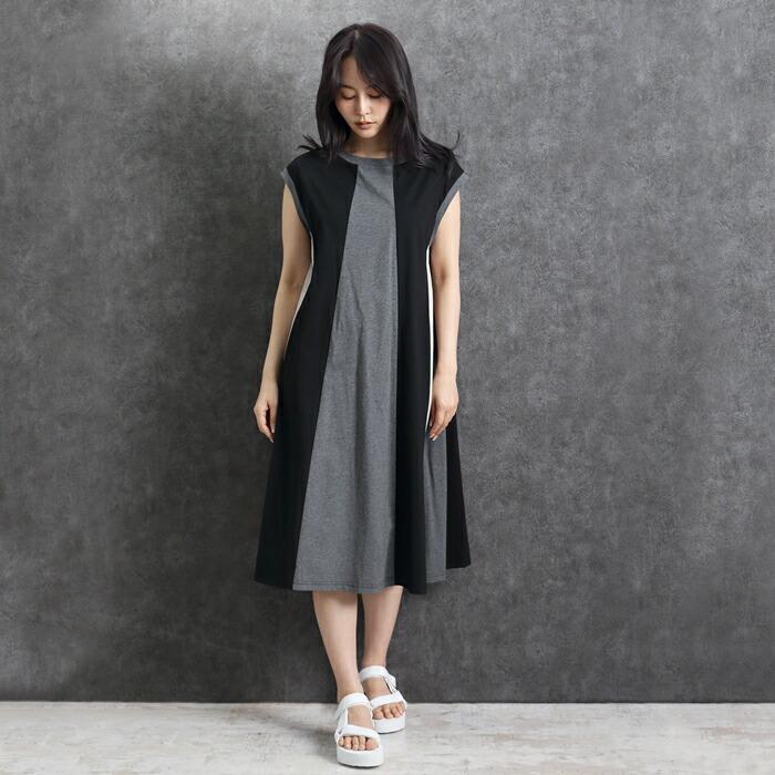ワンピース カットソー チュニック MARTHA マーサ コットン 綿  きれいめ 配色 大きいサイズ ロング ゆったり 体型カバー カーキ グレー ss 16931 |  | 03