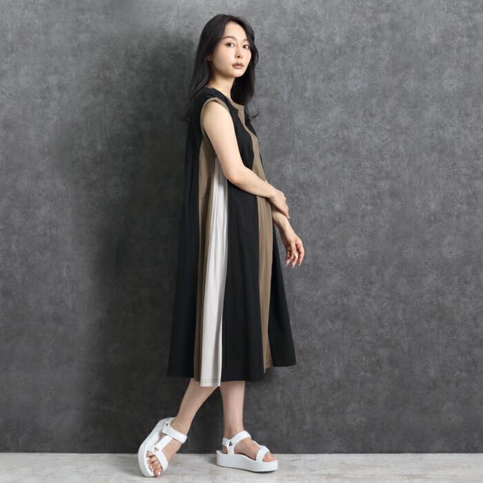 ワンピース カットソー チュニック MARTHA マーサ コットン 綿  きれいめ 配色 大きいサイズ ロング ゆったり 体型カバー カーキ グレー ss 16931 |  | 04