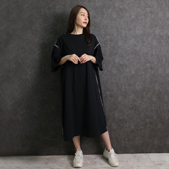 送料無料 ワンピース Tシャツ MARTHA マーサ Tワンピ ロングワンピ コットン 綿100% おうち着 長袖 ロング丈 大人 上品 L 大きいサイズ ランチ 16978 |  | 03
