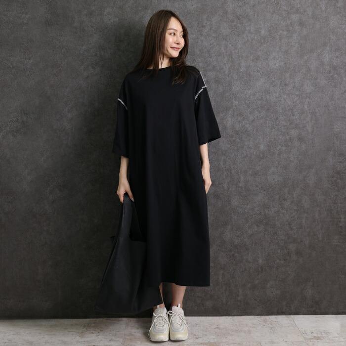 送料無料 ワンピース Tシャツ MARTHA マーサ Tワンピ ロングワンピ コットン 綿100% おうち着 長袖 ロング丈 大人 上品 L 大きいサイズ ランチ 16978 |  | 04
