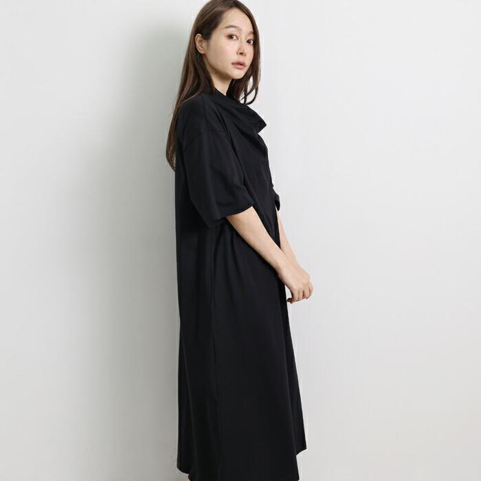 送料無料 ワンピース Tワンピ MARTHA マーサ Tシャツ 半袖 綿100% コットン ハイネック きれいめ 大きいサイズ ロング ゆったり 体型カバー ブラック ss 16979 |  | 02