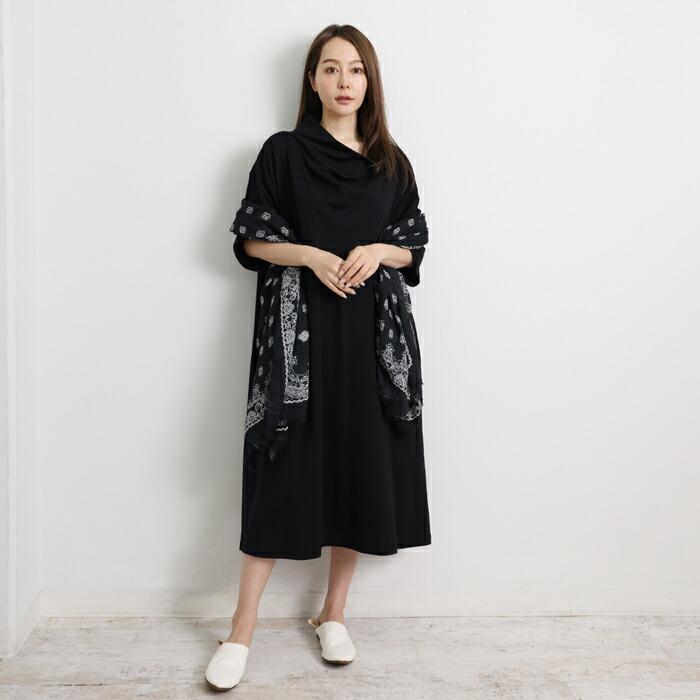 送料無料 ワンピース Tワンピ MARTHA マーサ Tシャツ 半袖 綿100% コットン ハイネック きれいめ 大きいサイズ ロング ゆったり 体型カバー ブラック ss 16979 |  | 03