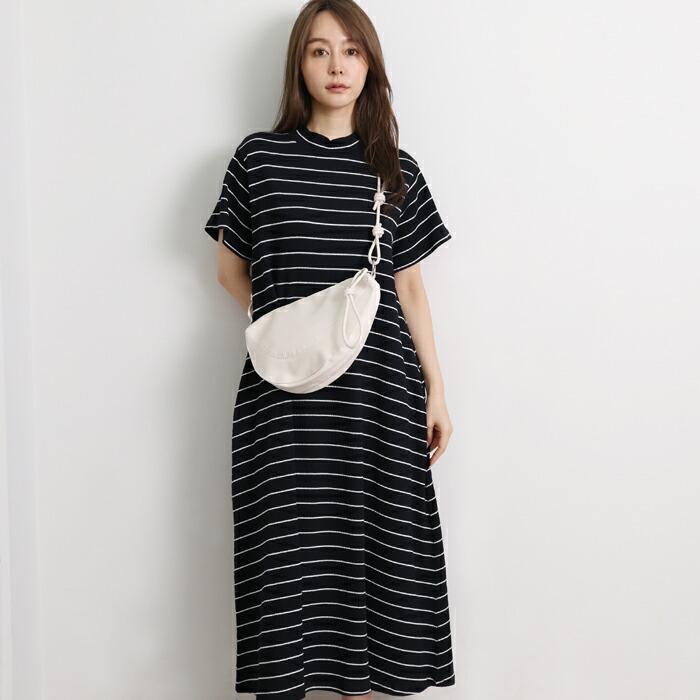 送料無料 ワンピース Tワンピ MARTHA マーサ Tシャツ 半袖 綿 コットン ハイネック ボーダー 大きいサイズ ロング ゆったり 体型カバー L ブラック ss 16980 |  | 01