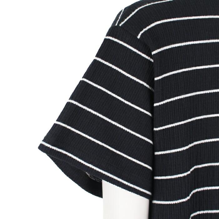 送料無料 ワンピース Tワンピ MARTHA マーサ Tシャツ 半袖 綿 コットン ハイネック ボーダー 大きいサイズ ロング ゆったり 体型カバー L ブラック ss 16980 |  | 07