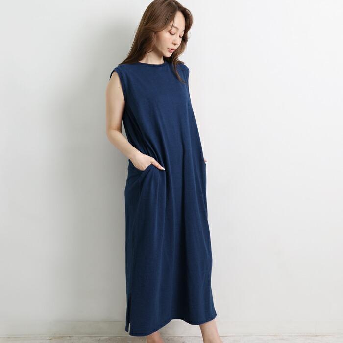 送料無料 ワンピース ワンピ ノースリーブ MARTHA マーサ ロング 綿 コットン デニムジャージー 大きいサイズ ロング ゆったり 体型カバー L ブルー 16984 |  | 02