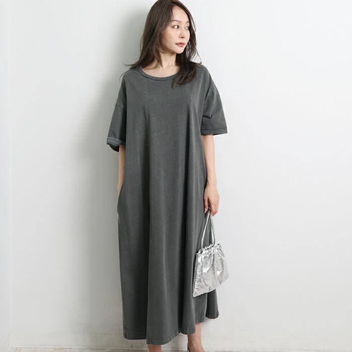 送料無料 ワンピース ロング MARTHA マーサ マキシ Tワンピ Tシャツ 半袖 綿100% コットン 大きいサイズ ロング ゆったり 体型カバー L チャコール ss 16988 |  | 01