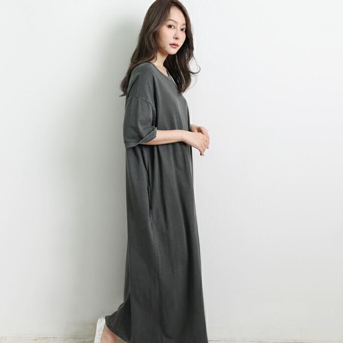 送料無料 ワンピース ロング MARTHA マーサ マキシ Tワンピ Tシャツ 半袖 綿100% コットン 大きいサイズ ロング ゆったり 体型カバー L チャコール ss 16988 |  | 02