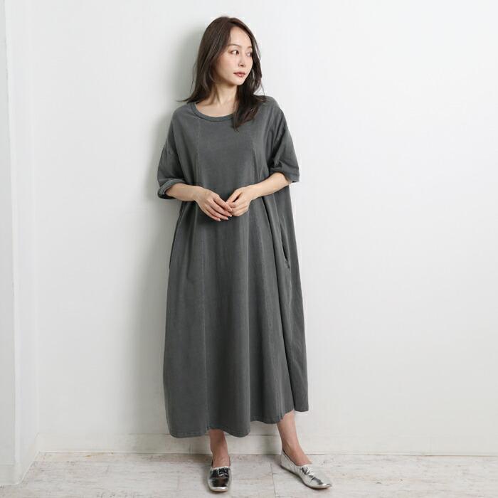 送料無料 ワンピース ロング MARTHA マーサ マキシ Tワンピ Tシャツ 半袖 綿100% コットン 大きいサイズ ロング ゆったり 体型カバー L チャコール ss 16988 |  | 04