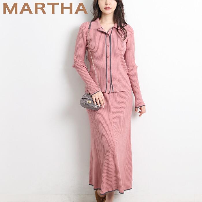 セットアップ ニット リブ編み MARTHA マーサ スカート フレアー きれいめ 体型カバー 長袖 ミモレ丈 大人 上品 パーティー ピンク aw 26322 | 