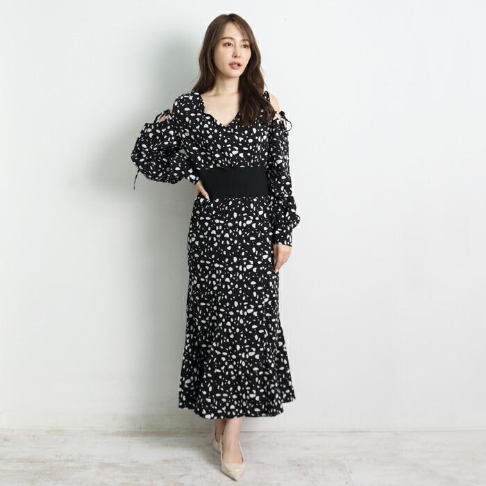 ワンピース ドット ロング MARTHA マーサ ダルメ きれいめ 大きいサイズ 体型カバー 長袖 ミモレ丈 大人 上品 パーティー ブラック ホワイト aw 26332 |  | 03