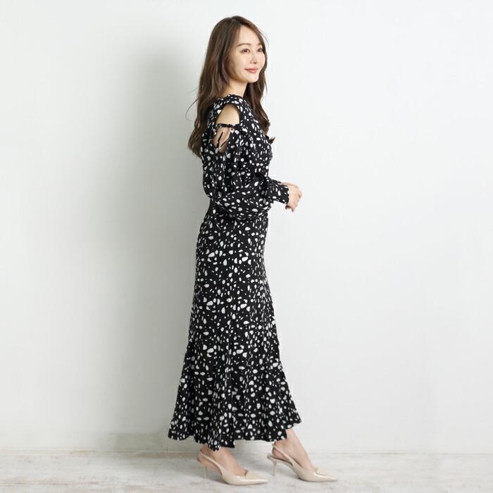 ワンピース ドット ロング MARTHA マーサ ダルメ きれいめ 大きいサイズ 体型カバー 長袖 ミモレ丈 大人 上品 パーティー ブラック ホワイト aw 26332 |  | 04