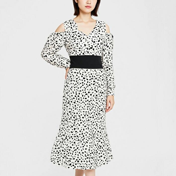 ワンピース ドット ロング MARTHA マーサ ダルメ きれいめ 大きいサイズ 体型カバー 長袖 ミモレ丈 大人 上品 パーティー ブラック ホワイト aw 26332 |  | 05