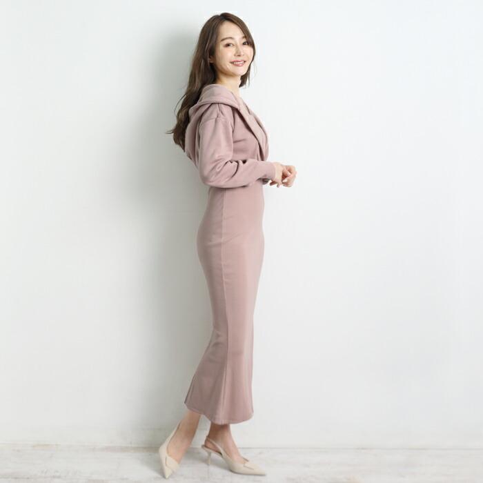 ワンピース 裏起毛 ロング MARTHA マーサ パーカー フード付き きれいめ タイト 長袖 ミモレ丈 大人 上品 ブラック ピンク aw 26355 |  | 04