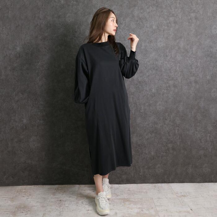 送料無料 ワンピース Tシャツ MARTHA マーサ Tワンピ スウェット ロングワンピ コットン 綿100% 日本製 おうち着 長袖 ロング丈 ブラック グレー ss 26382 |  | 04