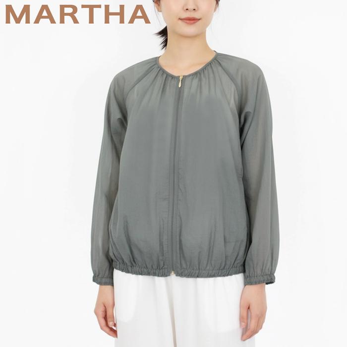 ブルゾン ジャケット ショート MARTHA マーサ シアー ライトアウター 羽織り 羽織 ホームウェア 長袖 レディース グリーン グレー 26387 | 