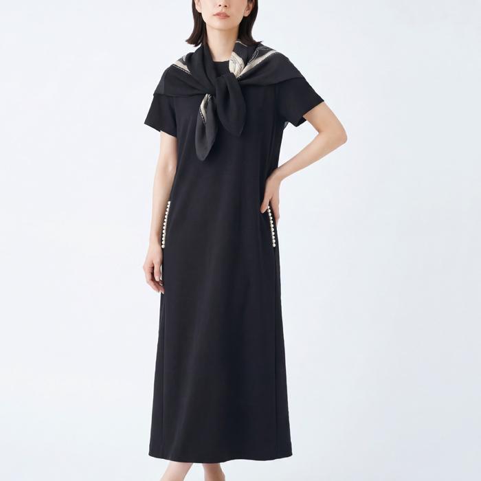 送料無料 ワンピース ロング MARTHA マーサ マキシ コットン 綿 パールボタン Tワンピ Tシャツ フレアー ホームウェア L ブラック 26401 |  | 01