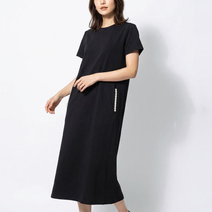送料無料 ワンピース ロング MARTHA マーサ マキシ コットン 綿 パールボタン Tワンピ Tシャツ フレアー ホームウェア L ブラック 26401 |  | 02