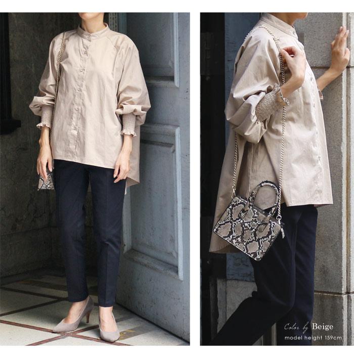 白シャツ レディース ロングシャツ 長袖 ノーカラー シャツ パフスリーブ パフスリ ブラウス チュニックシャツ ホワイト ヘム 緑 ss メール便可 5596 |  | 12