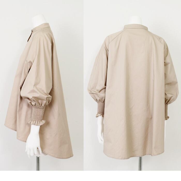白シャツ レディース ロングシャツ 長袖 ノーカラー シャツ パフスリーブ パフスリ ブラウス チュニックシャツ ホワイト ヘム 緑 ss メール便可 5596 |  | 15