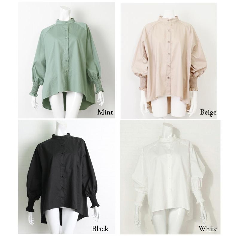 白シャツ レディース ロングシャツ 長袖 ノーカラー シャツ パフスリーブ パフスリ ブラウス チュニックシャツ ホワイト ヘム 緑 ss メール便可 5596 |  | 19