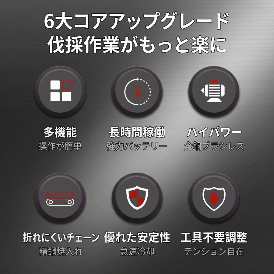 チェーンソー 充電式 8インチ 小型 800W ブラシレスモーター 電動ノコギリ コードレス ミニチェーンソー 自動給油 工具レス調整 剪定 枝切り 伐採 薪割り マキタ |  | 03