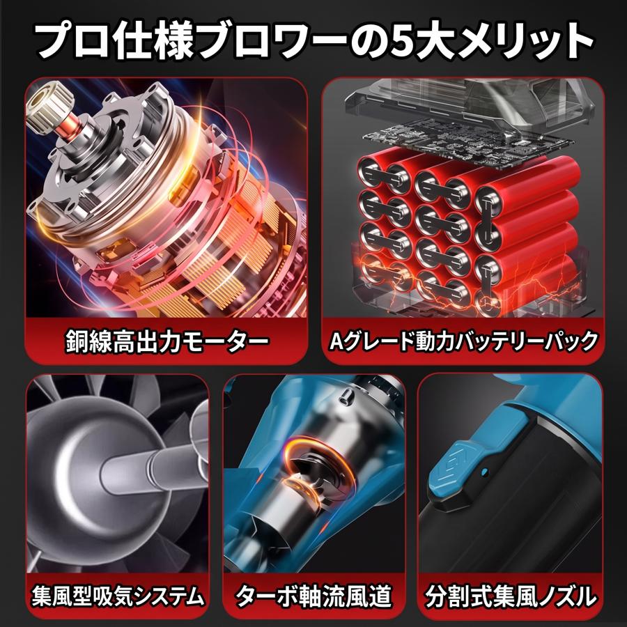 ブロワー 充電式 掃除機 送風機 マキタ18V互換バッテリー 充電式 長時間稼働 コードレス  落ち葉 洗車 水切り 強力 吹き飛ばし 強力送風機 除雪 ポータブル |  | 15