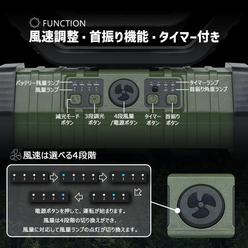 【正規品】 多機能ファン アウトドア 扇風機 リモコン 首振り 20000mAh 充電式 DCモーター タイマー 4段階風量 LEDライト 大風量 卓上 熱中症対策 業務用 工業扇 |  | 11